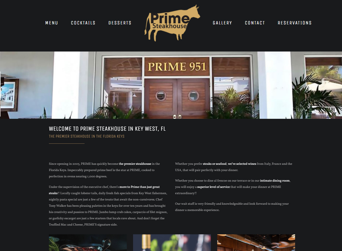 Website Design: Prime Steakhouse, Key West