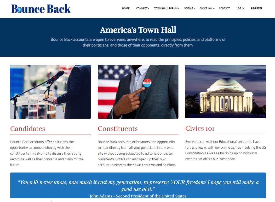 Website Design: Bounce Back: A Town Hall For All